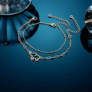 14K Gold Filled Adjustable Layered Bracelet Cute Evil Eye Oval Chain Pearl Bar